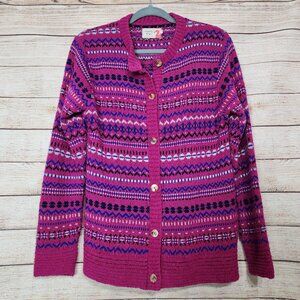 Country Rose Fair Isle Button Up Cardigan Women's Small Purple